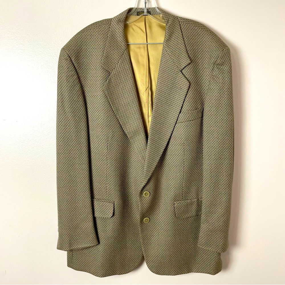 Bachrach Suit 100% Silk Lined Houndstooth Brown Tan Size 48